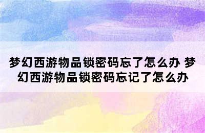 梦幻西游物品锁密码忘了怎么办 梦幻西游物品锁密码忘记了怎么办